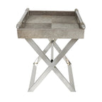 Table d'appoint en cuir pleine fleur gris avec pieds argentés en diagonale, 1-2 personnes