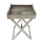 Table d'appoint en cuir pleine fleur gris avec pieds argentés en diagonale, 1-2 personnes