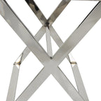 Table d'appoint en cuir pleine fleur gris avec pieds argentés en diagonale, 1-2 personnes