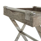 Table d'appoint en cuir pleine fleur gris avec pieds argentés en diagonale, 1-2 personnes