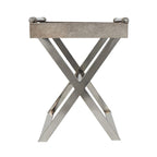 Table d'appoint en cuir pleine fleur gris avec pieds argentés en diagonale, 1-2 personnes